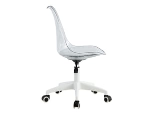 Chaise de bureau transparente et blanche 54 x 54 cm, métal et plastique, réglable avec roulettes