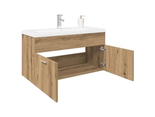 Meuble lavabo et bassin intégré, armoire de salle de bain chêne artisanal bois ingénierie cf65569
