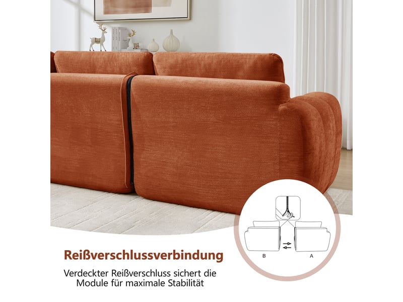  Canapé modulaire 4 places sans cadre, assise profonde et accoudoirs - lpospi - mousse haute densité chenille orange  - Conforama E