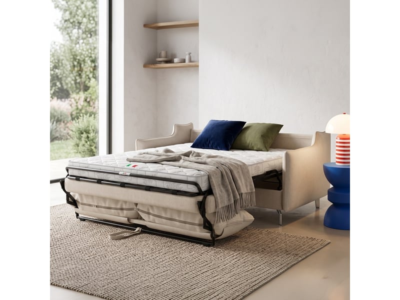  Canapé droit convertible 3 places en tissu chenille beige - ouverture express - astoria Astoria - Conforama B