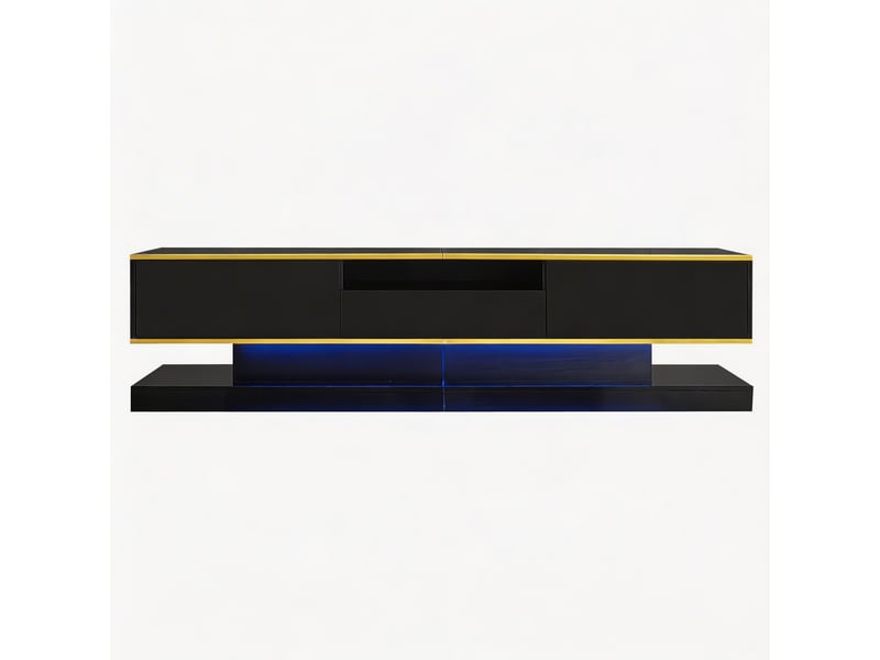  Meuble tv moderne 3 tiroirs 1 compartiment ouvert finition brillante led multicolore 180x38x45 cm  - Conforama A