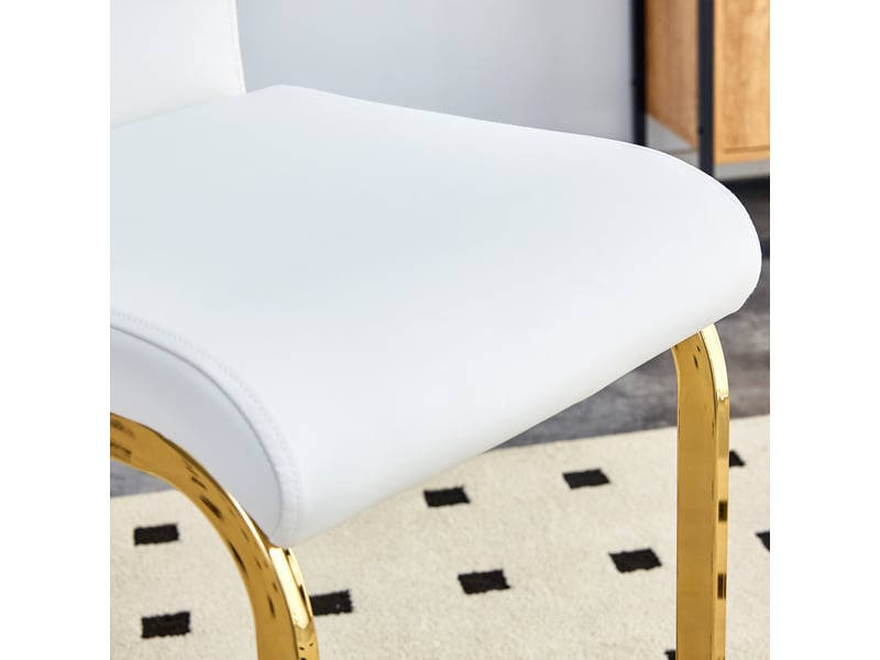  Tabourets de bar 2 pièces en simili cuir blanc, pieds dorés - style scandinave  - Conforama E