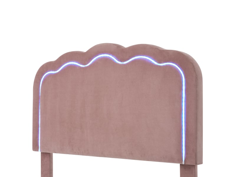  Lit enfant 90x200 cm, lit simple, lit capitonné, avec sommier à lattes et tête de lit led réglable, velours, rose, sans matelas  - Conforama E