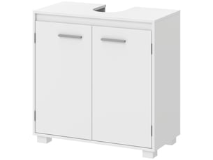 Meuble sous lavabo blanc 60 cm, découpe en u et étagère réglable sur 3 niveaux