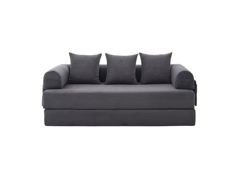  Canapé compression lounger gris foncé set 3 coussins cadre métal poches latérales  - Conforama A