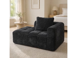 Méridienne fixe 1 place en tissu noir avec coussin et poches latérales, style contemporain pour votre salon