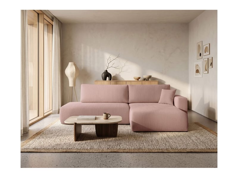  Canapé d'angle max réversible et convertible 5 places alya en velours côtelé - rose ALYA - Conforama B