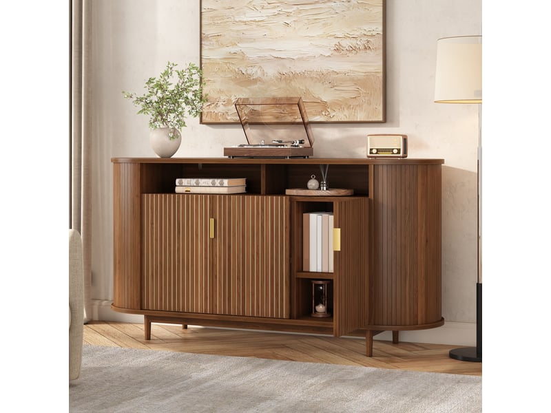  Buffet 3 portes couleur noyer avec lignes verticales 140 cm  - Conforama B