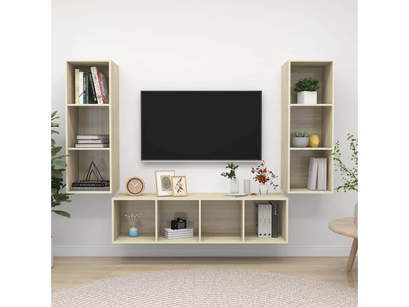 Ensemble de meubles tv 3 pcs chêne sonoma bois d'ingénierie shl26209  - Conforama B