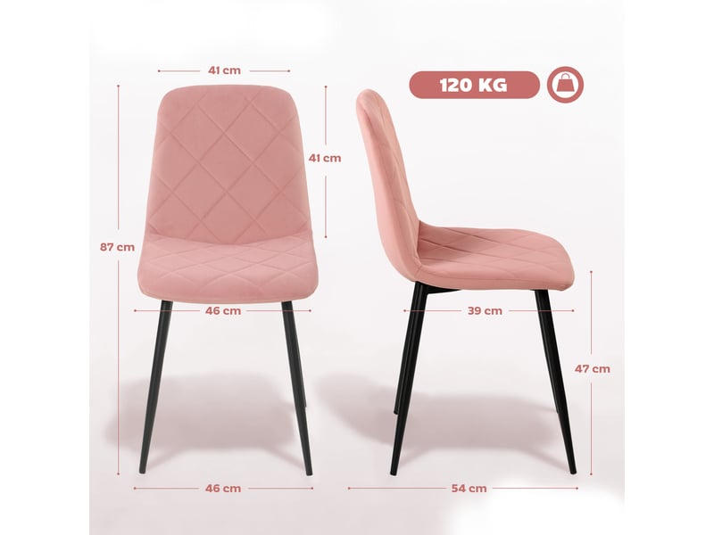  Lot de 4 chaises de salle à manger tissu aspect velours rose 45 x 54 x 87 cm  - Conforama C