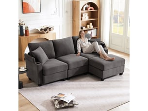Canapé d'angle - avec rangement - avec port usb - à ressorts ensachés - 3 places - velours côtelé - gris foncé - pour salon et séjour