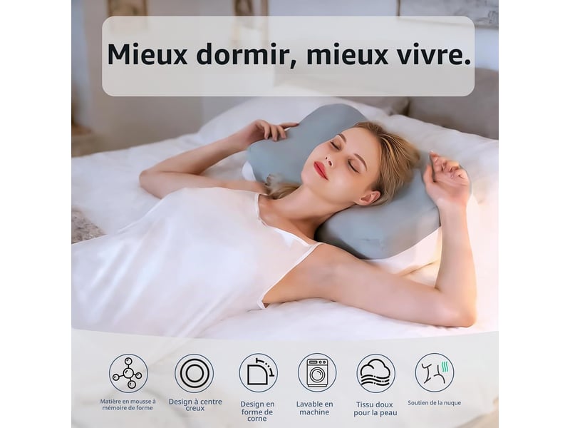  Oreiller ergonomique cervical,soulage douleur cervicales coussin cervicale,adapté aux dormeurs côtédosventre, housse lavable(60x37x12cm)  - Conforama B