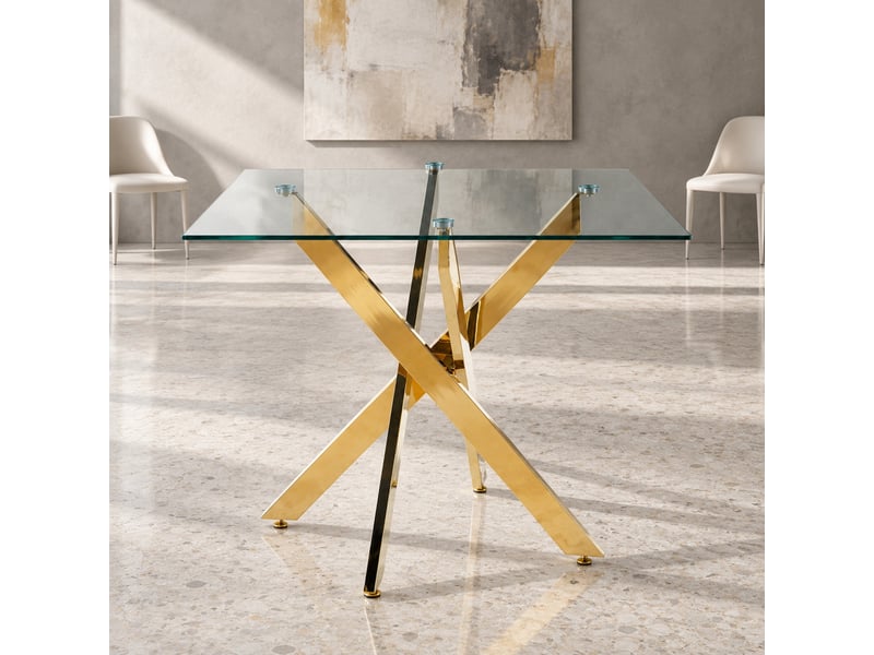  Table à plateau en verre et pieds en métal doré  - Conforama B