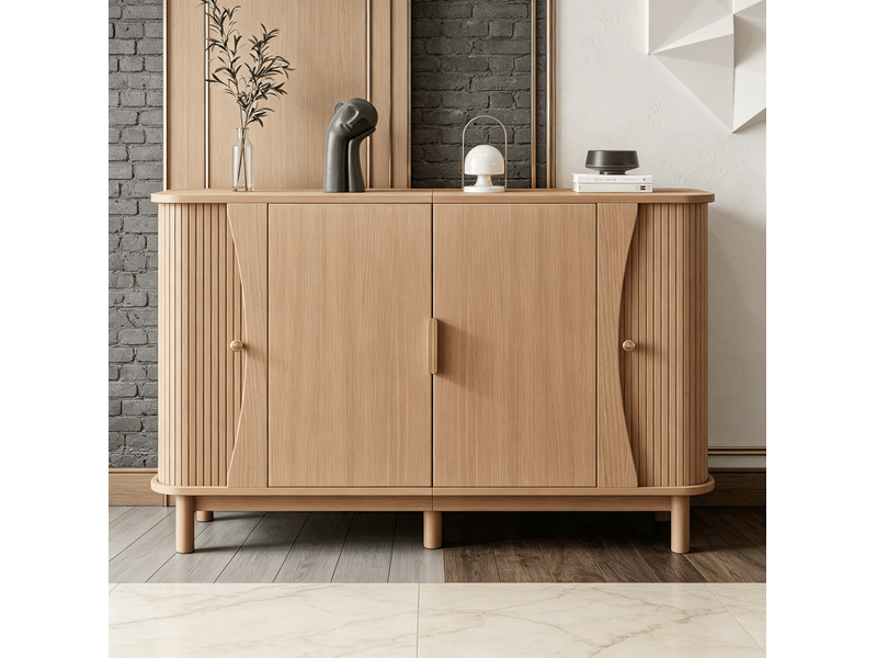  Buffet avec 2 portes, 3 compartiments et étagère réglable pour salon ou entrée, mdf naturel, 140 × 40 × 88 cm  - Conforama C