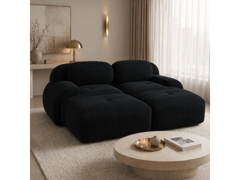  Canapé modulable modenvie 2 places sans cadre en velours côtelé noir 208 x 178 x 70 cm  - Conforama B