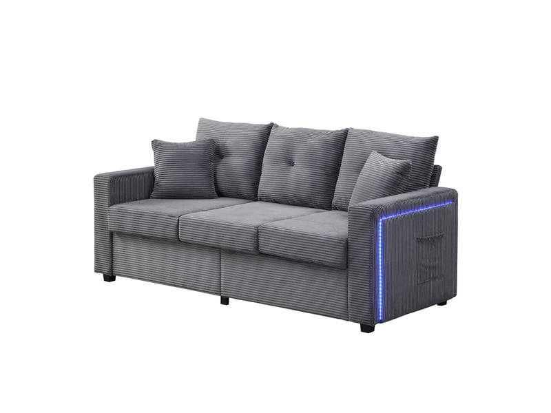  Canapé 3 places avec pouf modulable gris antique éclairage led  - Conforama A
