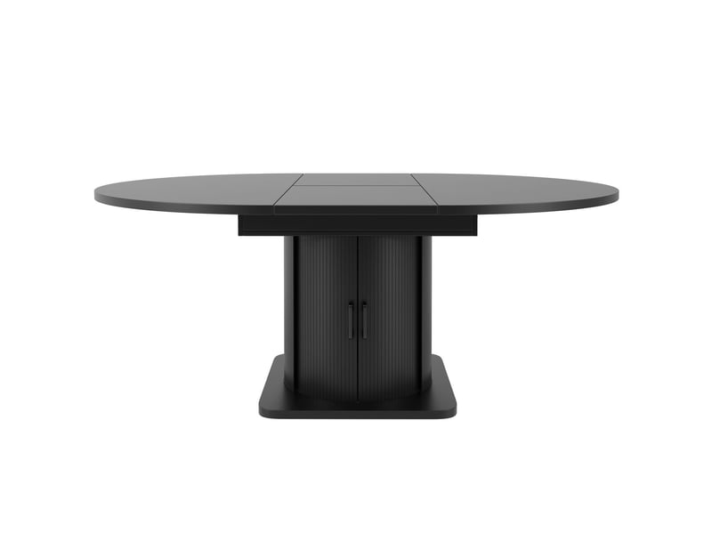 Table extensible 118-158 cm table de salle à manger jusqu'à 6 places ronde extensible en ovale à tiroirs intégrés finition noire  - Conforama A