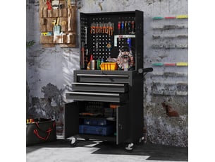 Armoire à outils mobile 69 x 33 x 133 cm noire en acier, 3 tiroirs, rangement d'atelier avec roulettes