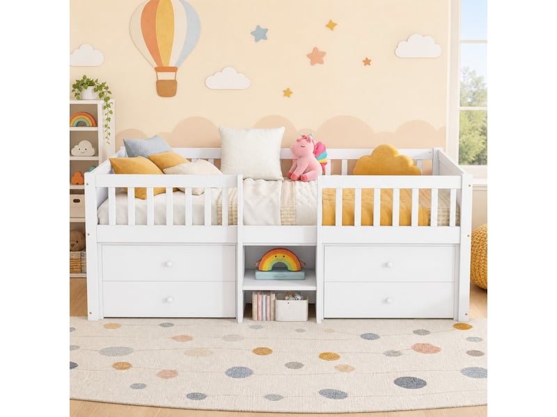 Lit enfant mi-hauteur 90x200 cm avec 4 tiroirs et échelle en pin et mdf - Conforama B