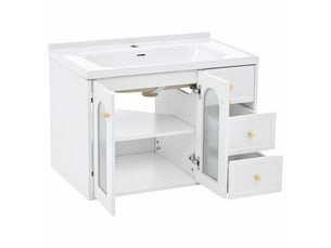 Meuble vasque suspendu 80 cm blanc en mdf avec vasque intégrée en céramique