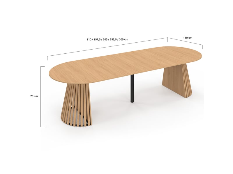 Table à manger extensible ronde carmen 4-12 personnes pied bois en lattes et plateau bois 110-300 cm  - Conforama E