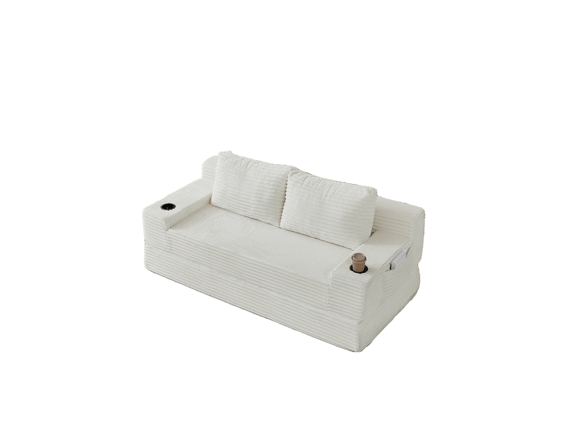 Canapé-lit 2-en-1 compressé 2 places couleur beige sans matelas, mousse, design simple, coussins décoratifs, canapé se - Conforama A