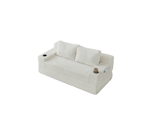 Canapé droit compressé convertible HAVRYA 2 places Velours côtelé Beige