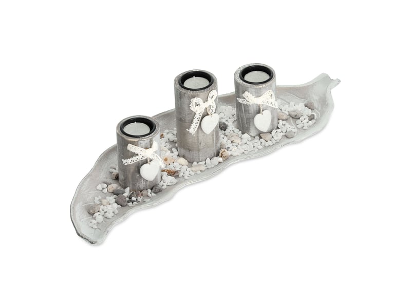  Porte-bougies décoratif style shabby chic 50 x 15 x 10 cm avec 3 bougeoirs ambiance cosy en bois naturel 13_0011905  - Conforama A