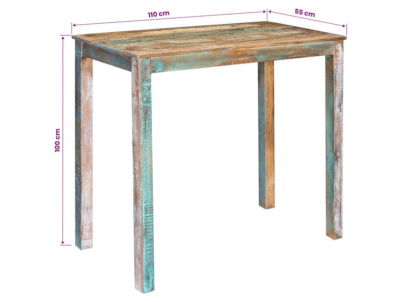  Vidaxl table de bar 110 x 55 x 100 cm bois massif recyclé multicolore  - Conforama C
