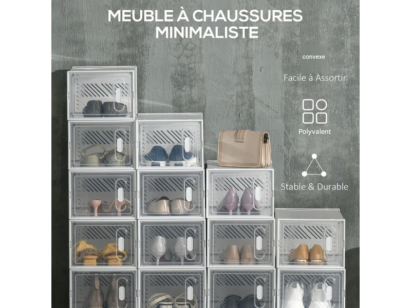  Lot de 18 boîtes à chaussures modulables en plastique avec portes 25x35x19 cm  - Conforama D