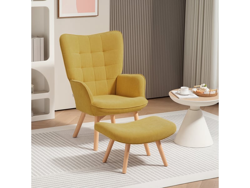  Fauteuil d'appoint avec repose-pieds, fauteuil inclinable aspect velours côtelé, fauteuil à pieds en bois, pour salon, orange  - Conforama D