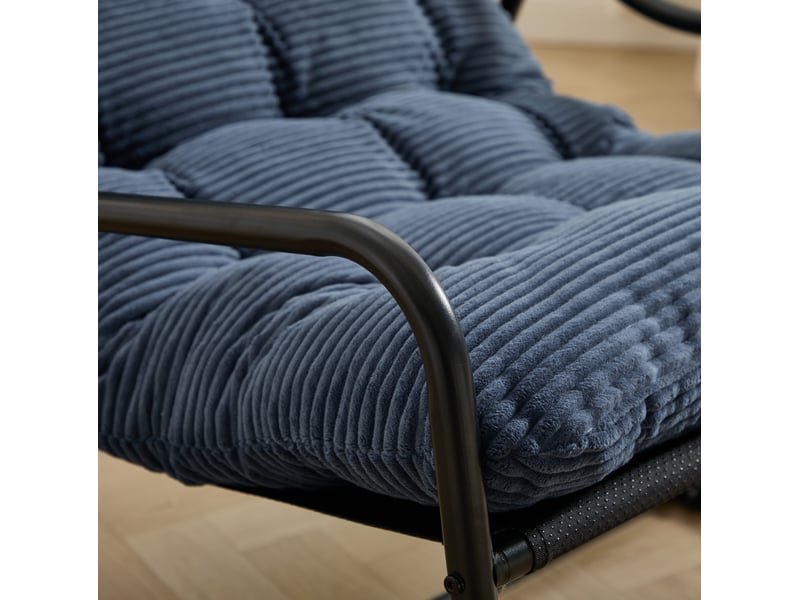  Fauteuil à bascule extérieur en acier noir avec coussin bleu marine épais, réglable, pour votre détente  - Conforama D