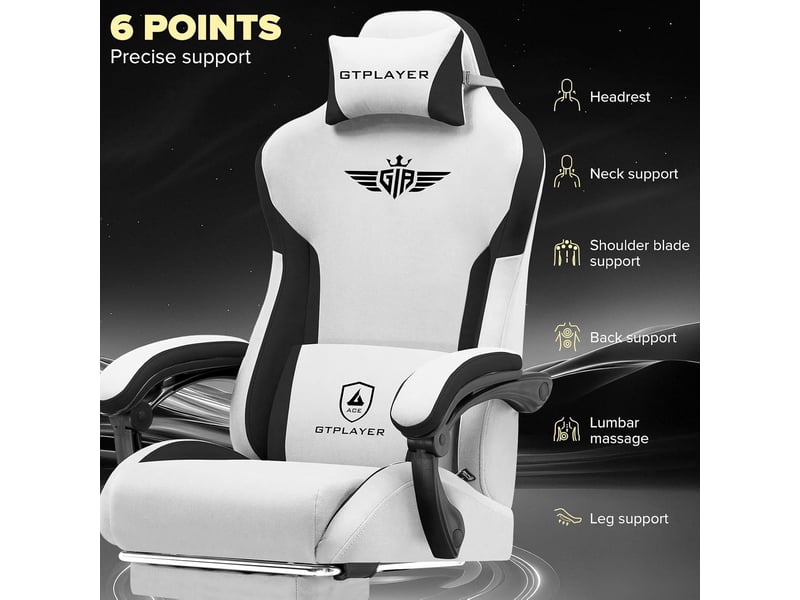 Gtplayer chaise gaming ergonomique avec soutien lombaire et dossier large - tissu gris GT831-GY - Conforama E