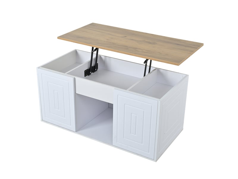  Table basse relevable bois et blanc 95 cm, table de salon rectangulaire avec rangement, style minimaliste  - Conforama W