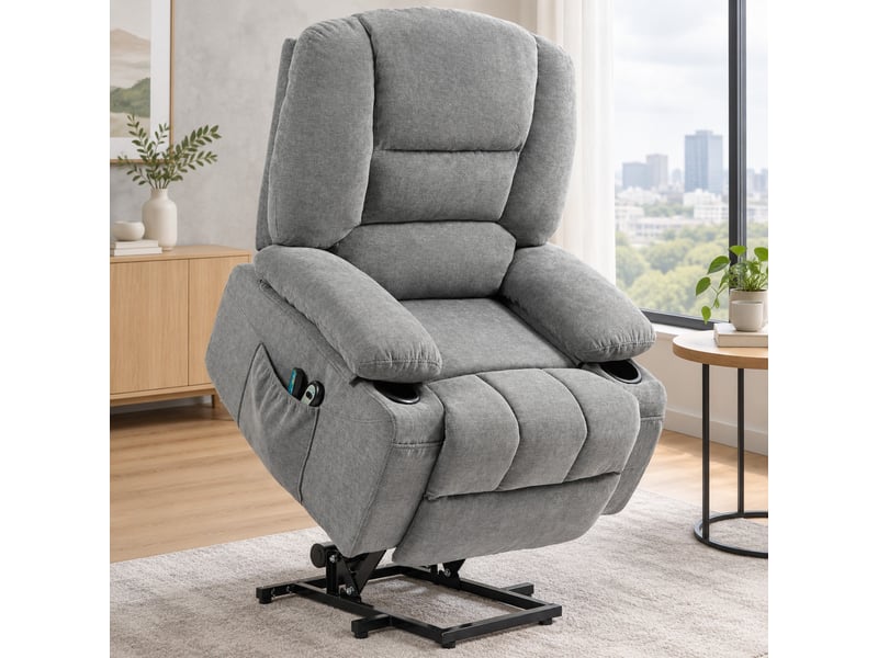 Fauteuil releveur électrique inclinable avec massage et chaleur gris foncé - Conforama B