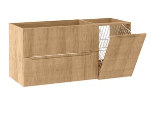 Meuble sous vasque suspendu avec panier à linge 2t novo l.120 cm effet chêne hikora