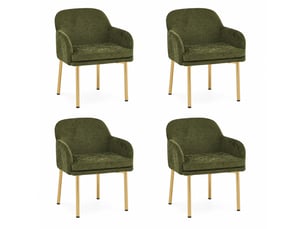 Lot de 4 chaises de salle à manger vertes avec accoudoirs, dossier ergonomique, pieds métal doré, patins réglables, charge 125 kg, modernes