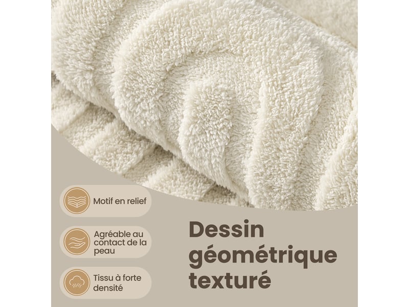  Tapis de salon géométrique à relief 3d, polyester et caoutchouc tpr, lavable en machine, dos antidérapant, 170 x 120 x 1 cm, blanc crème, pour chambre, entrée, collection hila  - Conforama C