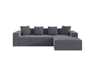 Canapé d'angle compressé droit fixe MODENVIE 3 places Velours côtelé gris
