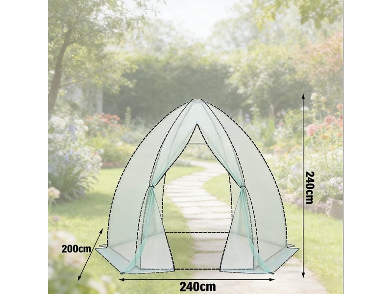  Serre de jardin conique 240 x 200 x 240 cm blanche en acier et pe, porte zippée et aération par moustiquaire  - Conforama C