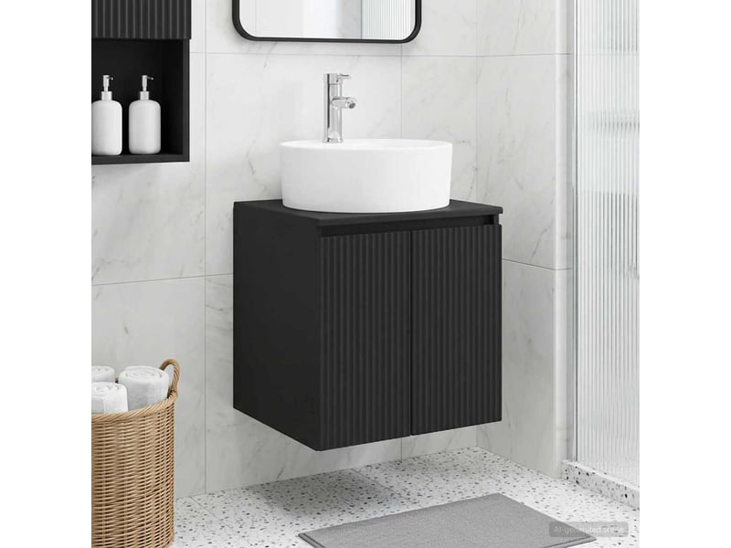 Vanité de lavabo mural, meuble de rangement noir 49.5x44.5x65 cm shl4670 - Conforama B