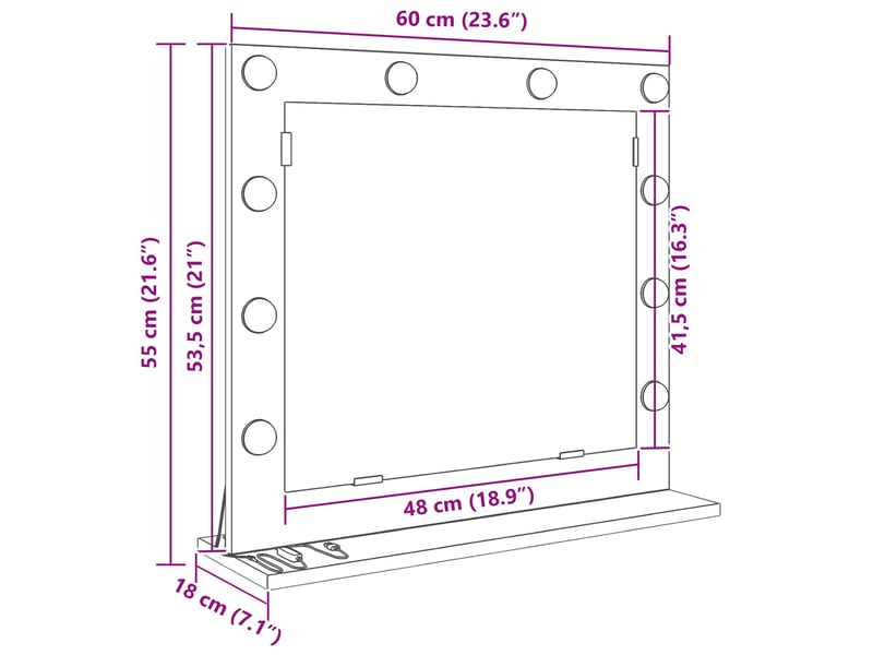 Miroir de vanité, miroir de coiffeuse gris béton 60 x 55 x 18 cm rectangulaire cf62776 - Conforama E