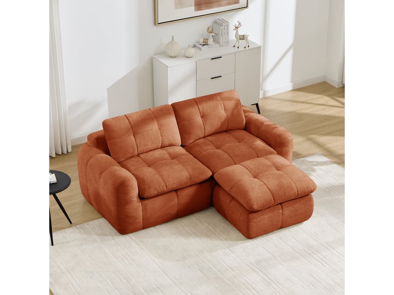 Canapé d’angle modulable 2 places en chenille orange – 194 x 160 x 68 cm Fay Lum - Conforama W