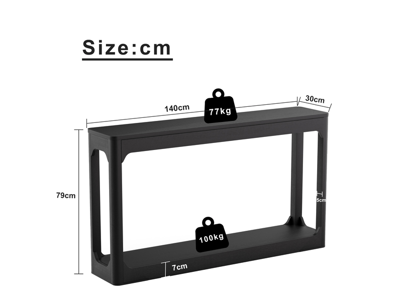  Console de rangement de 140 cm avec étagère ouverte à 2 niveaux pour salon, entrée et couloir en mdf noir  - Conforama C