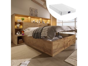 Lit coffre 160x200 cm <strong>CHICFURN</strong> <strong></strong> coloris bois clair