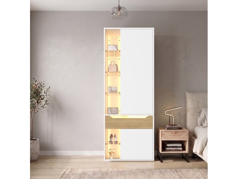  Armoire modenvie avec vitrine en verre led 75 x 50 x 200 cm mdf blanc  - Conforama E