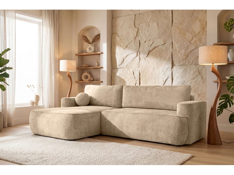  Canapé d'angle gauche cassis avec coffre de rangement en tissu chenille - beige CASSIS - Conforama B