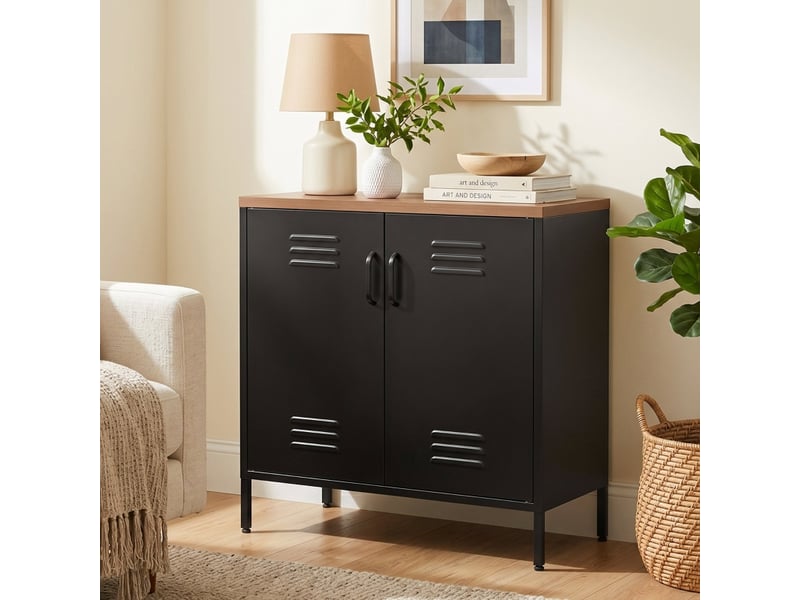  Buffet et enfilade en métal avec 2 portes et étagère réglable, style industriel pour salon, 80×40×80 cm, noir  - Conforama B