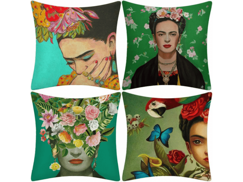  Lot de 4 housse de coussin - 4 pièces peinture à l'huile frida kahlo autoportrait coton lin taie d'oreiller voiture, coussin canapé, canapé, - lit 45 x 45 cm, vert  - Conforama A