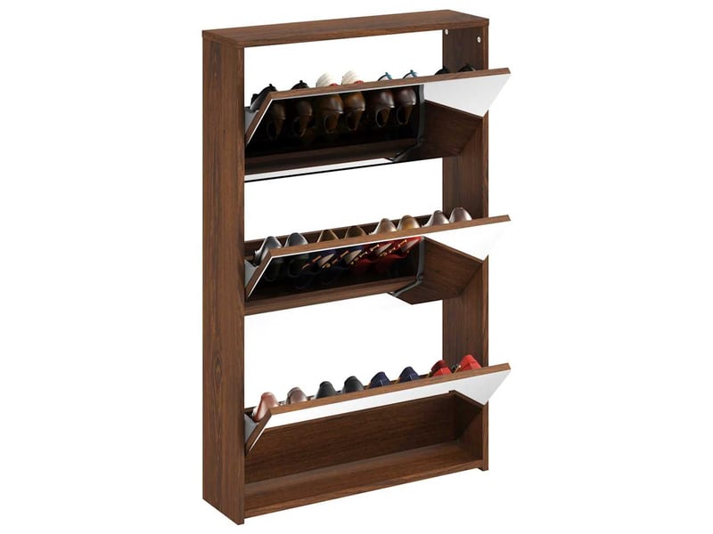  Meuble à chaussure, armoire à chaussures miroir 3niveaux chêne marron 63x17x102,5cm  - Conforama C